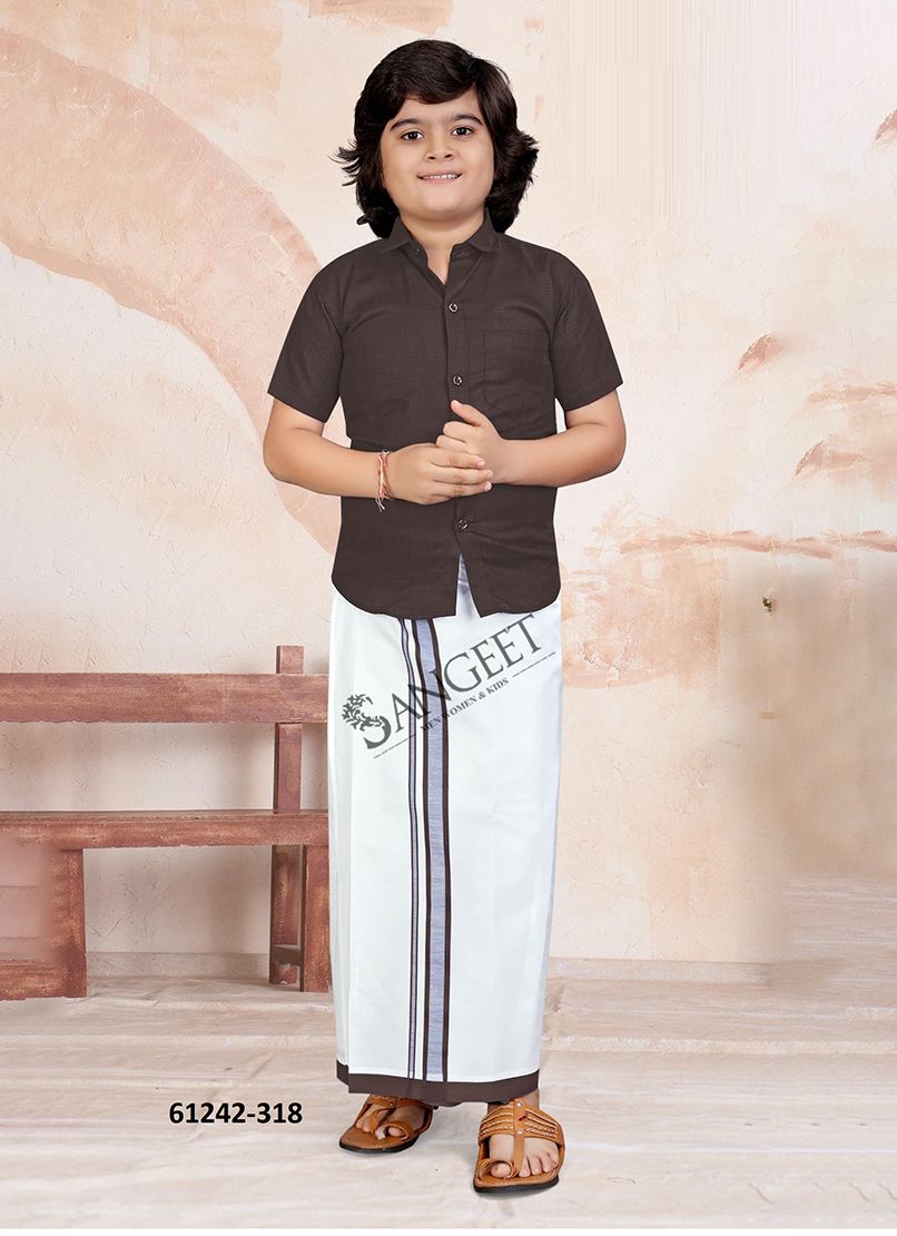 MR MADHARASI [KIDS SHIRT + VESTI] - Catalog # 61242 (Set of 8 Men's Ethnic Wear) by Sangeet [Made in India]