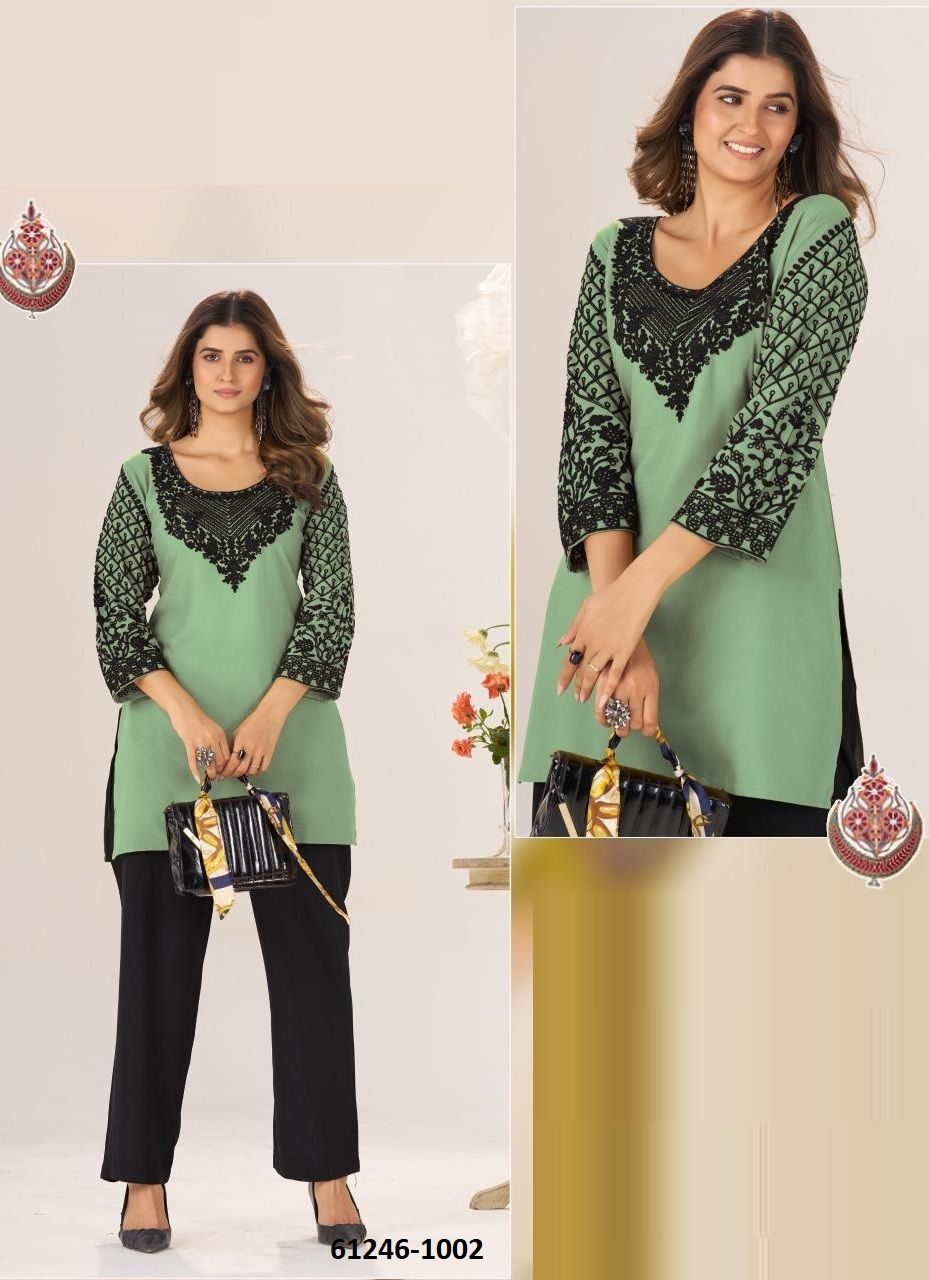 GULMARG BLACK - Catalog # 61246 (Set of 4 Readymade Women's Kurtis / Tops) by Blue Hills [Made in India]