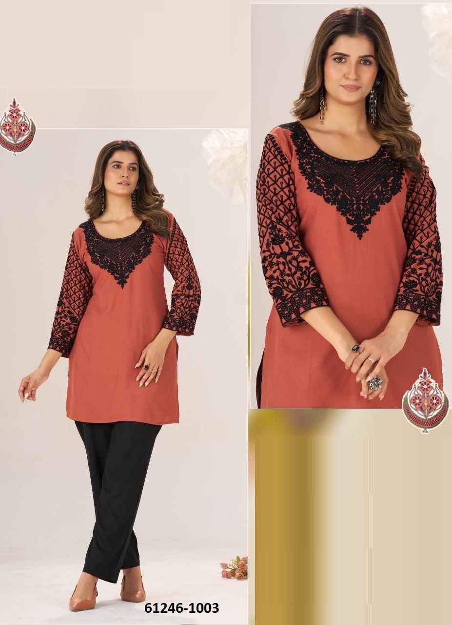 GULMARG BLACK - Catalog # 61246 (Set of 4 Readymade Women's Kurtis / Tops) by Blue Hills [Made in India]