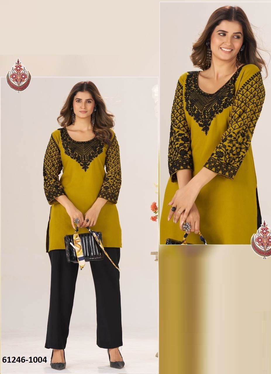 GULMARG BLACK - Catalog # 61246 (Set of 4 Readymade Women's Kurtis / Tops) by Blue Hills [Made in India]