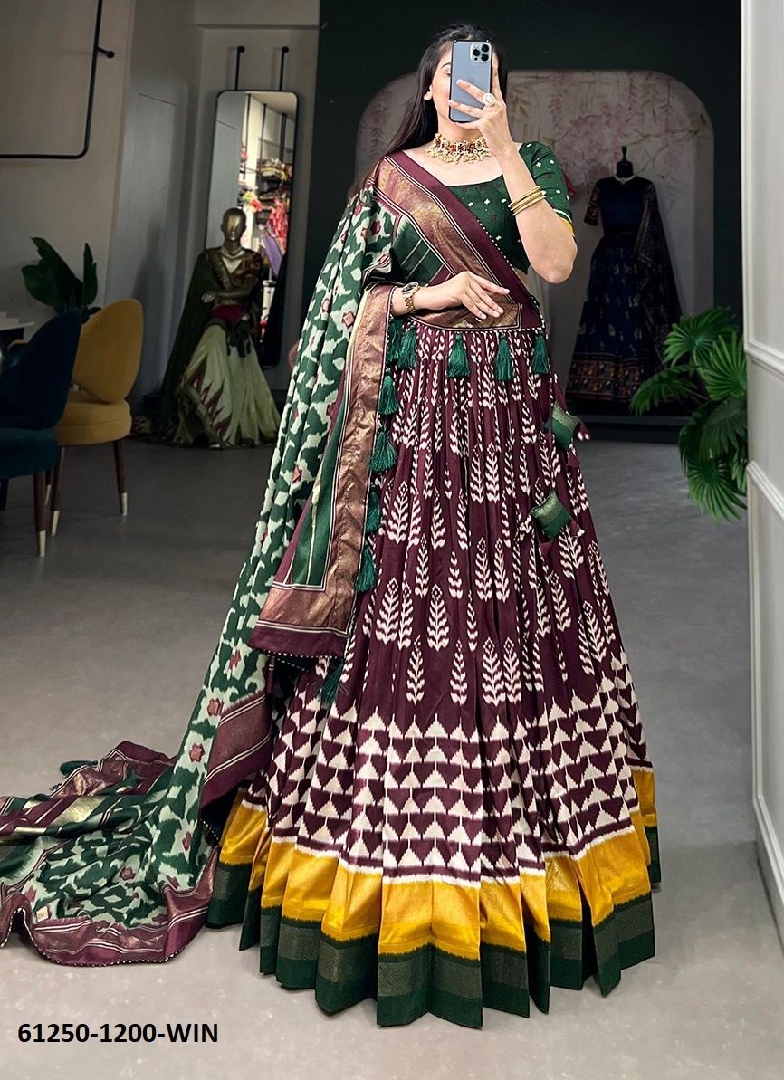 TUSSER SILK 1200 - Catalog # 61250 (Set of 4 Semi-Stitched Lehengas) by Desi Muse [Made in India]