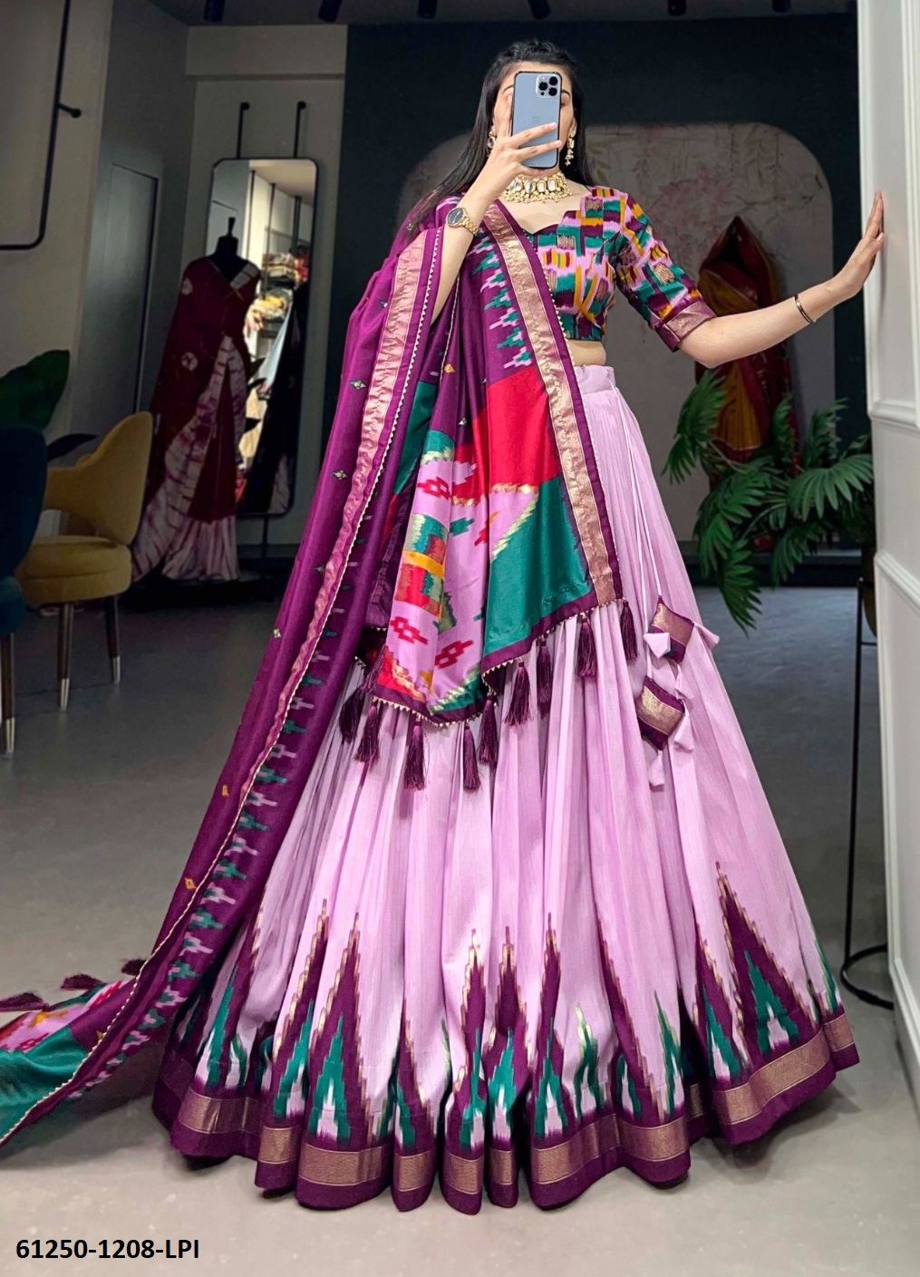 TUSSER SILK 1200 - Catalog # 61250 (Set of 4 Semi-Stitched Lehengas) by Desi Muse [Made in India]