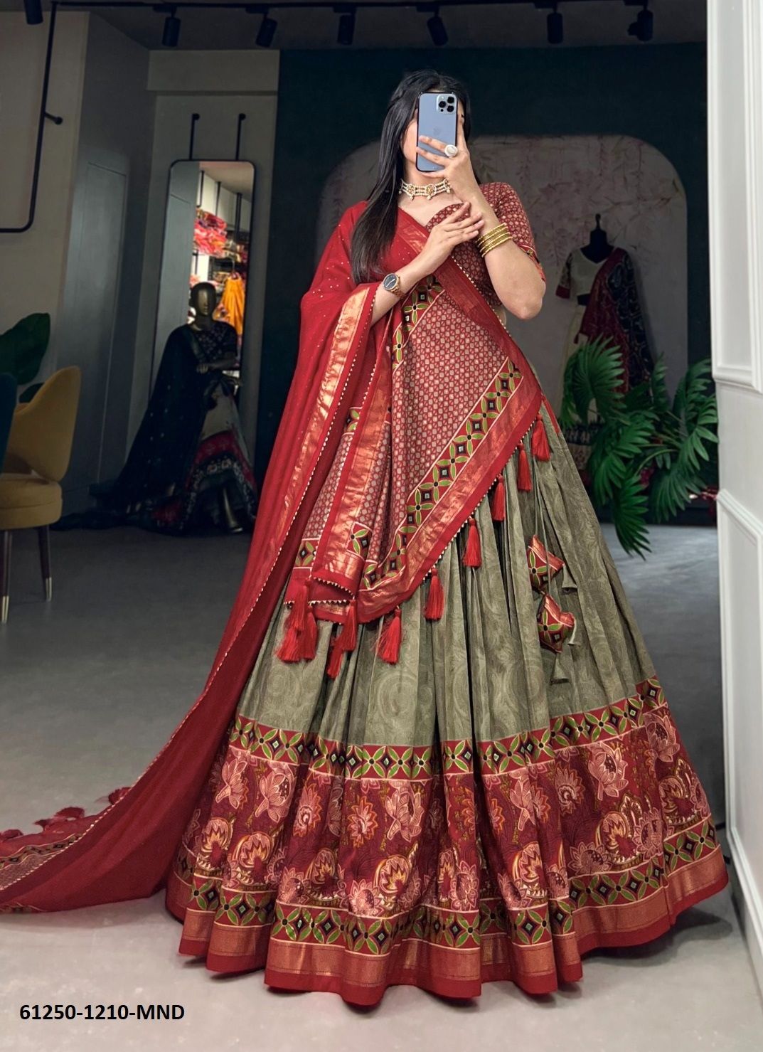 TUSSER SILK 1200 - Catalog # 61250 (Set of 4 Semi-Stitched Lehengas) by Desi Muse [Made in India]