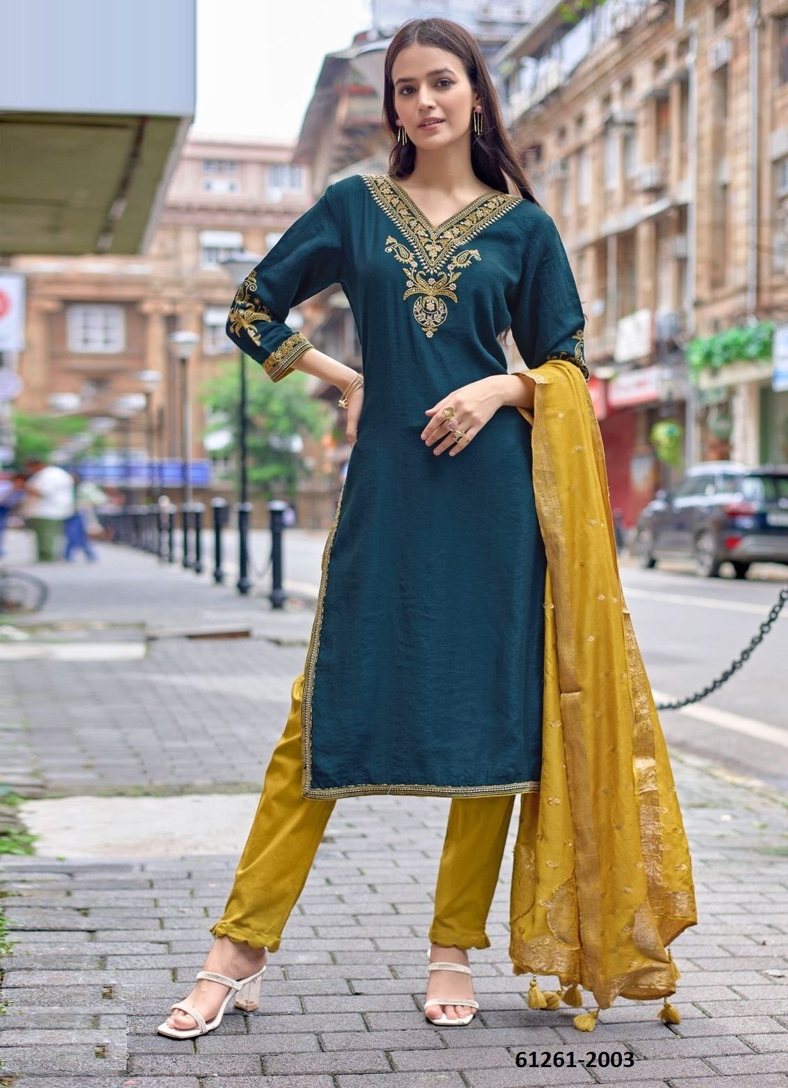 KHANAK - Catalog # 61261 (Set of 6 Readymade Salwar Suits) by Kadlee Fashion [Made in India]