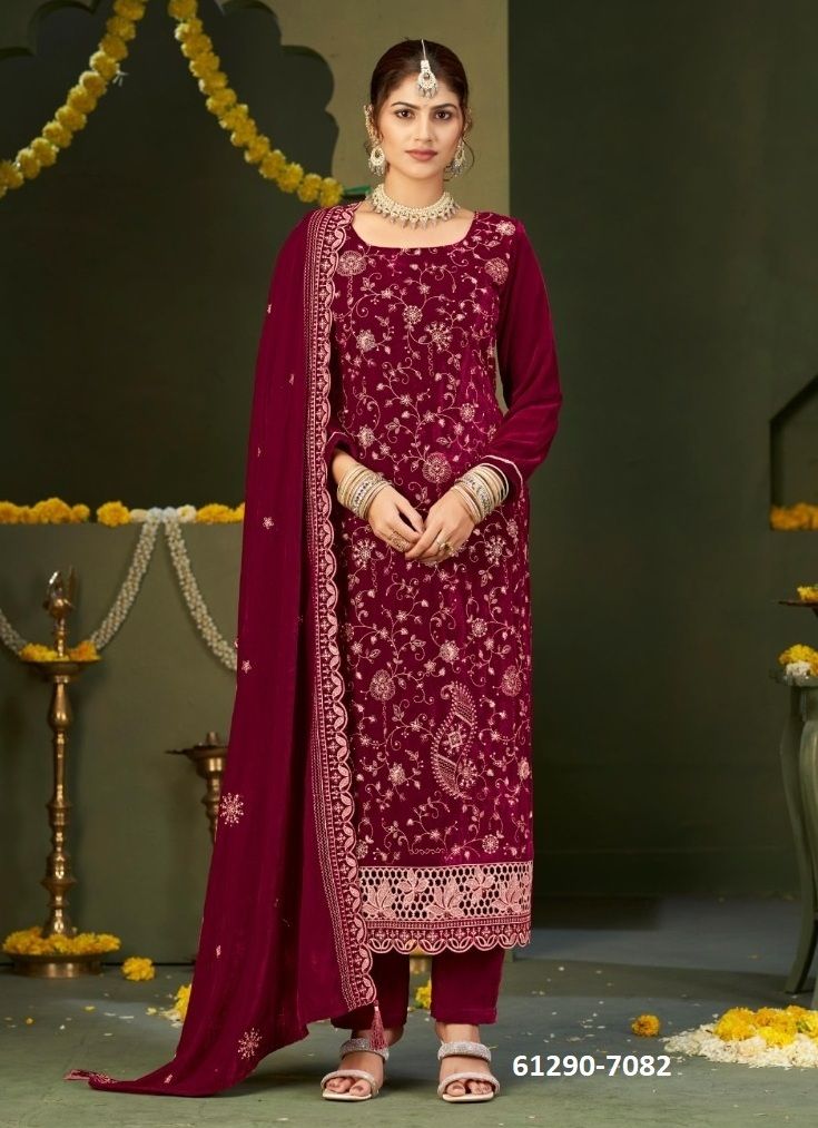 ZILPAH VELVET - Catalog # 61290 (Set of 4 Semi-Stitched / Un-Stitched Suits) by Four Dots ZILPAH VELVET - Catalog # 61290 (Set of 4 Semi-Stitched / Un-Stitched Suits) by Four Dots
