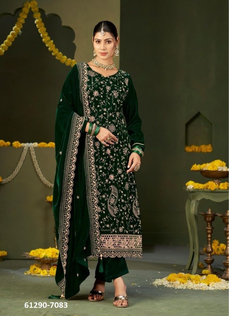 ZILPAH VELVET - Catalog # 61290 (Set of 4 Semi-Stitched / Un-Stitched Suits) by Four Dots ZILPAH VELVET - Catalog # 61290 (Set of 4 Semi-Stitched / Un-Stitched Suits) by Four Dots