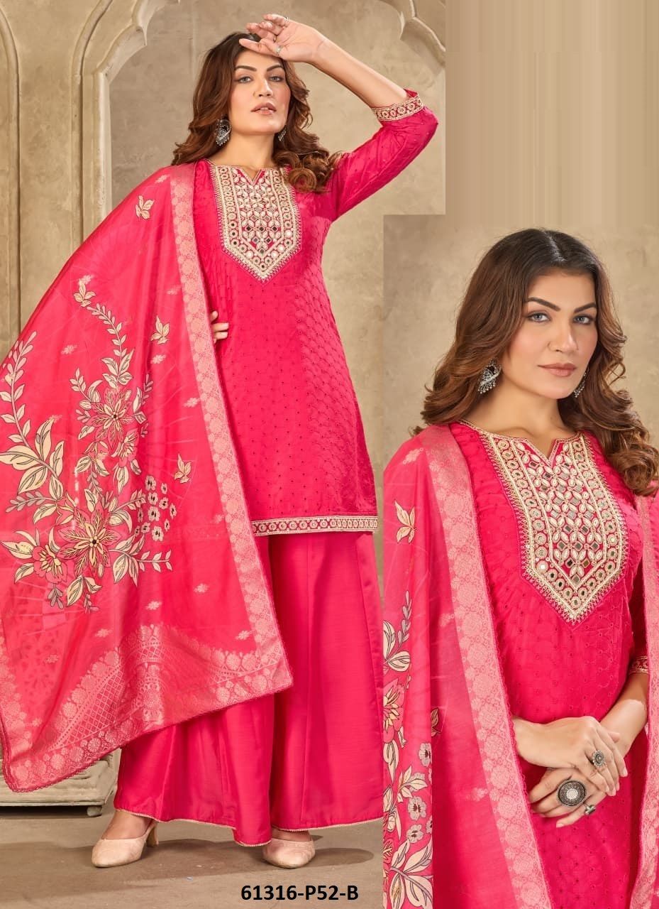 PALAZZO BOTTOM P52 - Catalog # 61316 (Set of 4 SIZE-SETS [Readymade Salwar Suits]) by Meheriya
