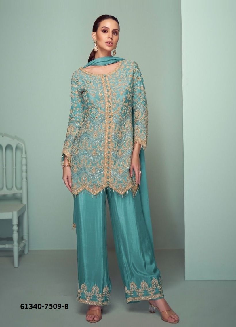 CROWN PLATINUM - Catalog # 61340 (Set of 4 Readymade Salwar Suits) by Gulkayra Designer