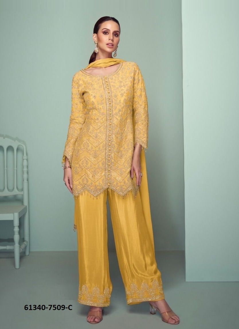 CROWN PLATINUM - Catalog # 61340 (Set of 4 Readymade Salwar Suits) by Gulkayra Designer