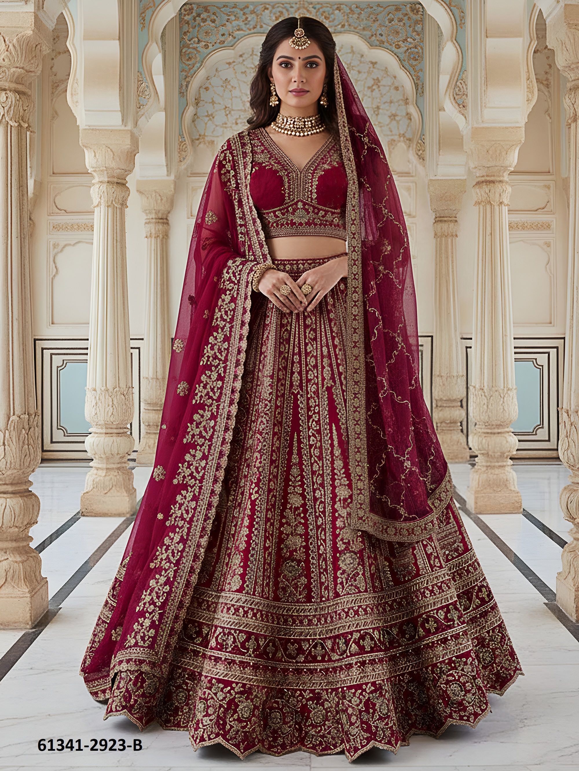 SERIES 2923 - Catalog # 61341 (Set of 3 Semi-Stitched Lehengas) by Meheriya