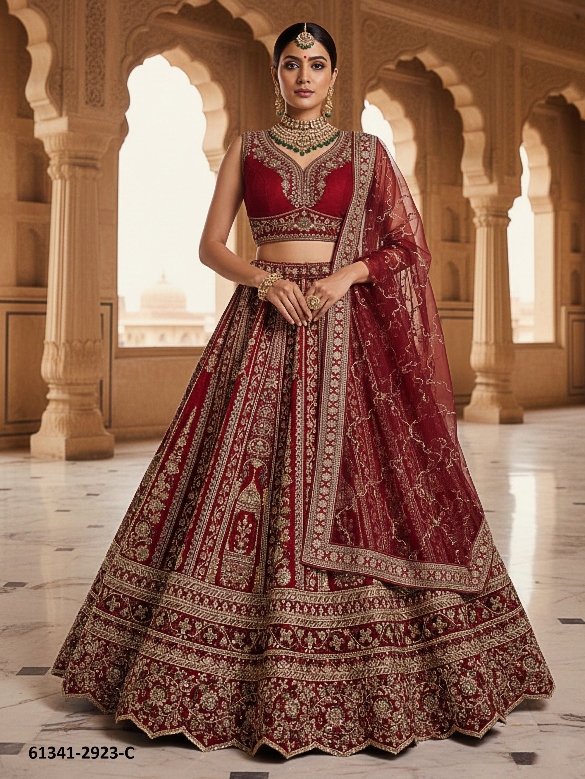 SERIES 2923 - Catalog # 61341 (Set of 3 Semi-Stitched Lehengas) by Meheriya