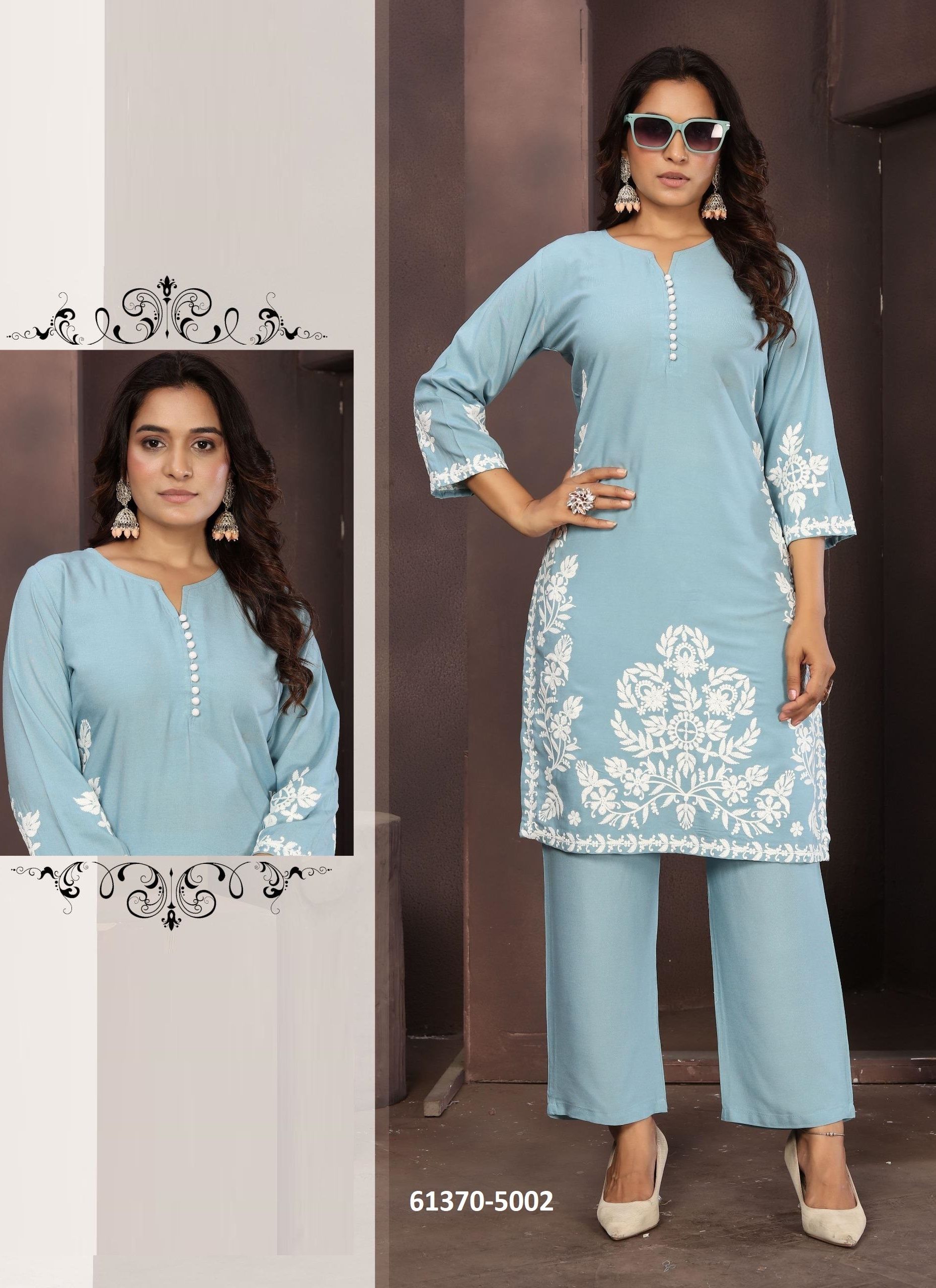 LAKHNAVI CO-ORD SETS - Catalog # 61370 (Set of 4 Tops With Bottoms) by Jagraasa LAKHNAVI CO-ORD SETS - Catalog # 61370 (Set of 4 Tops With Bottoms) by Jagraasa