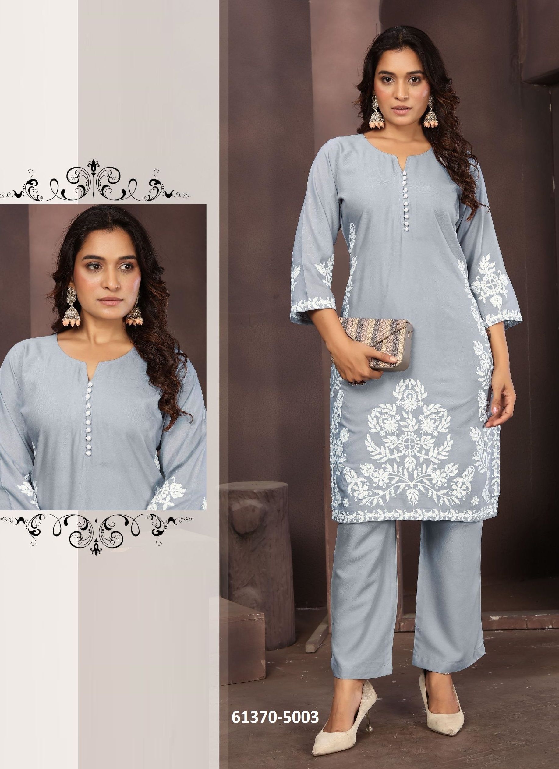 LAKHNAVI CO-ORD SETS - Catalog # 61370 (Set of 4 Tops With Bottoms) by Jagraasa LAKHNAVI CO-ORD SETS - Catalog # 61370 (Set of 4 Tops With Bottoms) by Jagraasa