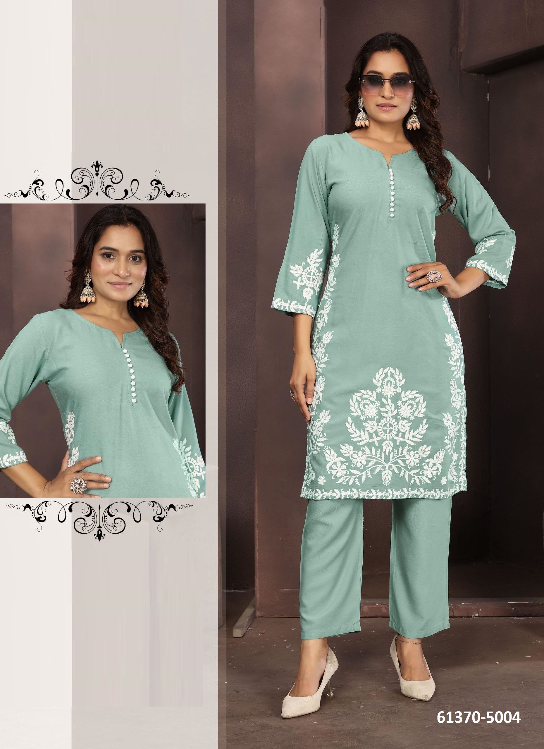LAKHNAVI CO-ORD SETS - Catalog # 61370 (Set of 4 Tops With Bottoms) by Jagraasa LAKHNAVI CO-ORD SETS - Catalog # 61370 (Set of 4 Tops With Bottoms) by Jagraasa