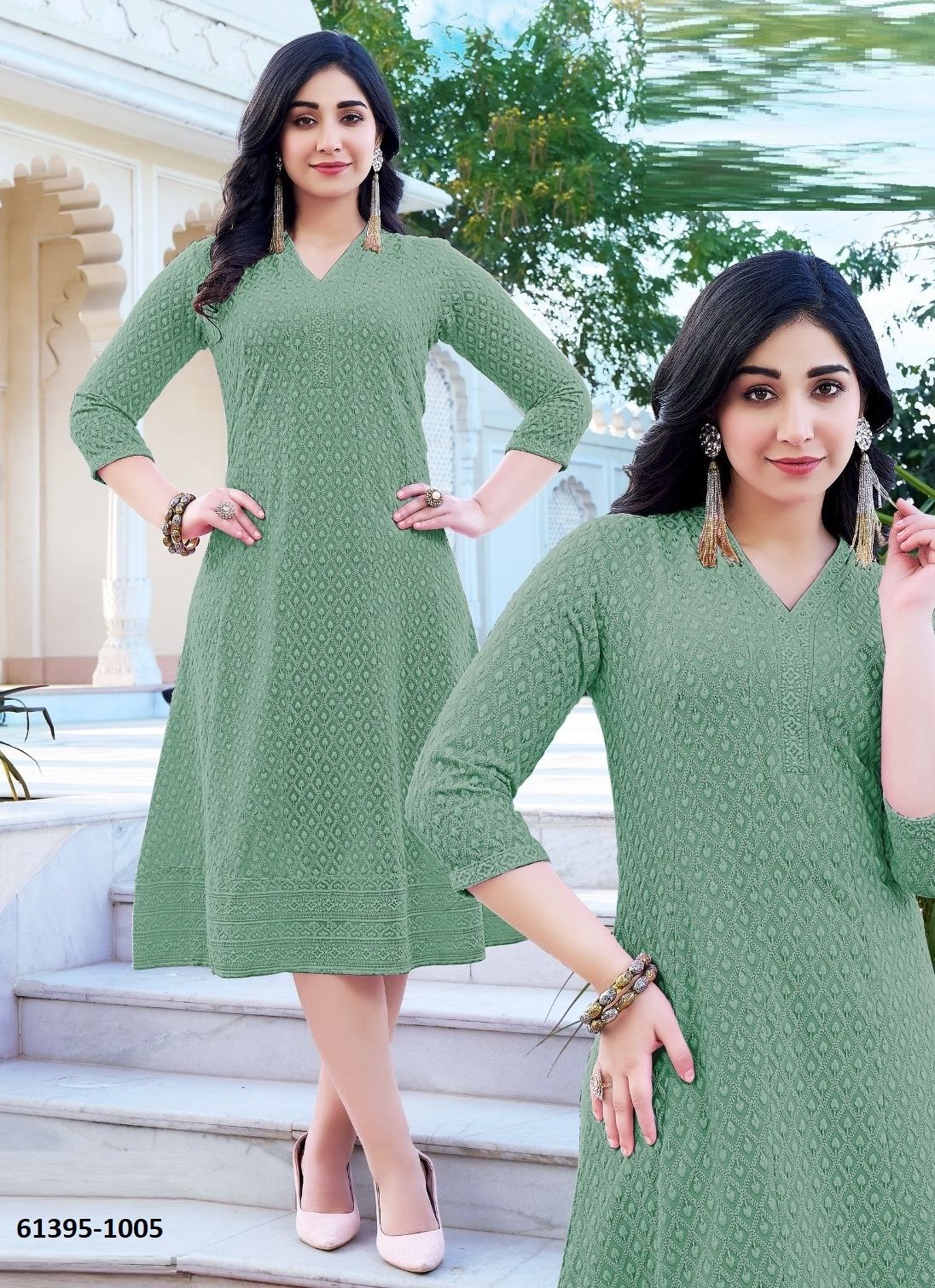 KATRINA ANARKALI - Catalog # 61395 (Set of 4 SIZE-SETS [Readymade Women's Kurtis / Tops]) by Desi Muse