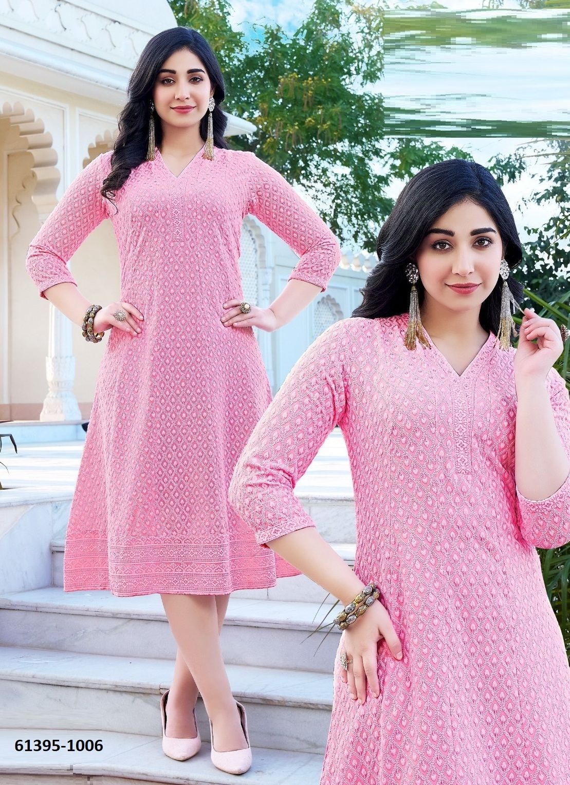 KATRINA ANARKALI - Catalog # 61395 (Set of 4 SIZE-SETS [Readymade Women's Kurtis / Tops]) by Desi Muse