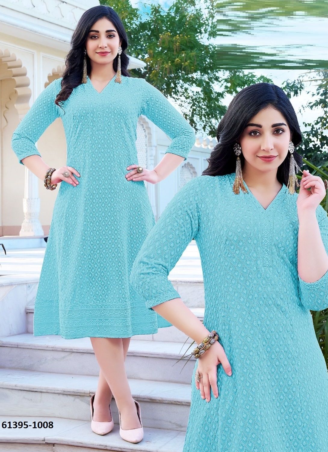 KATRINA ANARKALI - Catalog # 61395 (Set of 4 SIZE-SETS [Readymade Women's Kurtis / Tops]) by Desi Muse