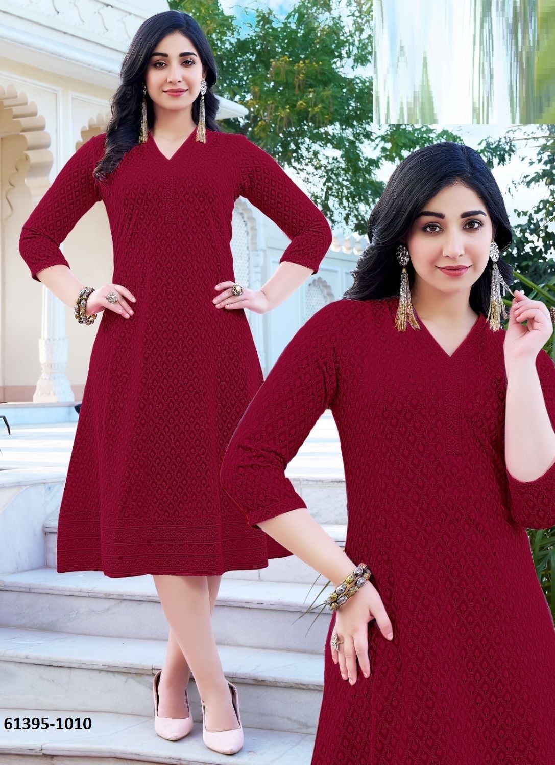 KATRINA ANARKALI - Catalog # 61395 (Set of 4 SIZE-SETS [Readymade Women's Kurtis / Tops]) by Desi Muse