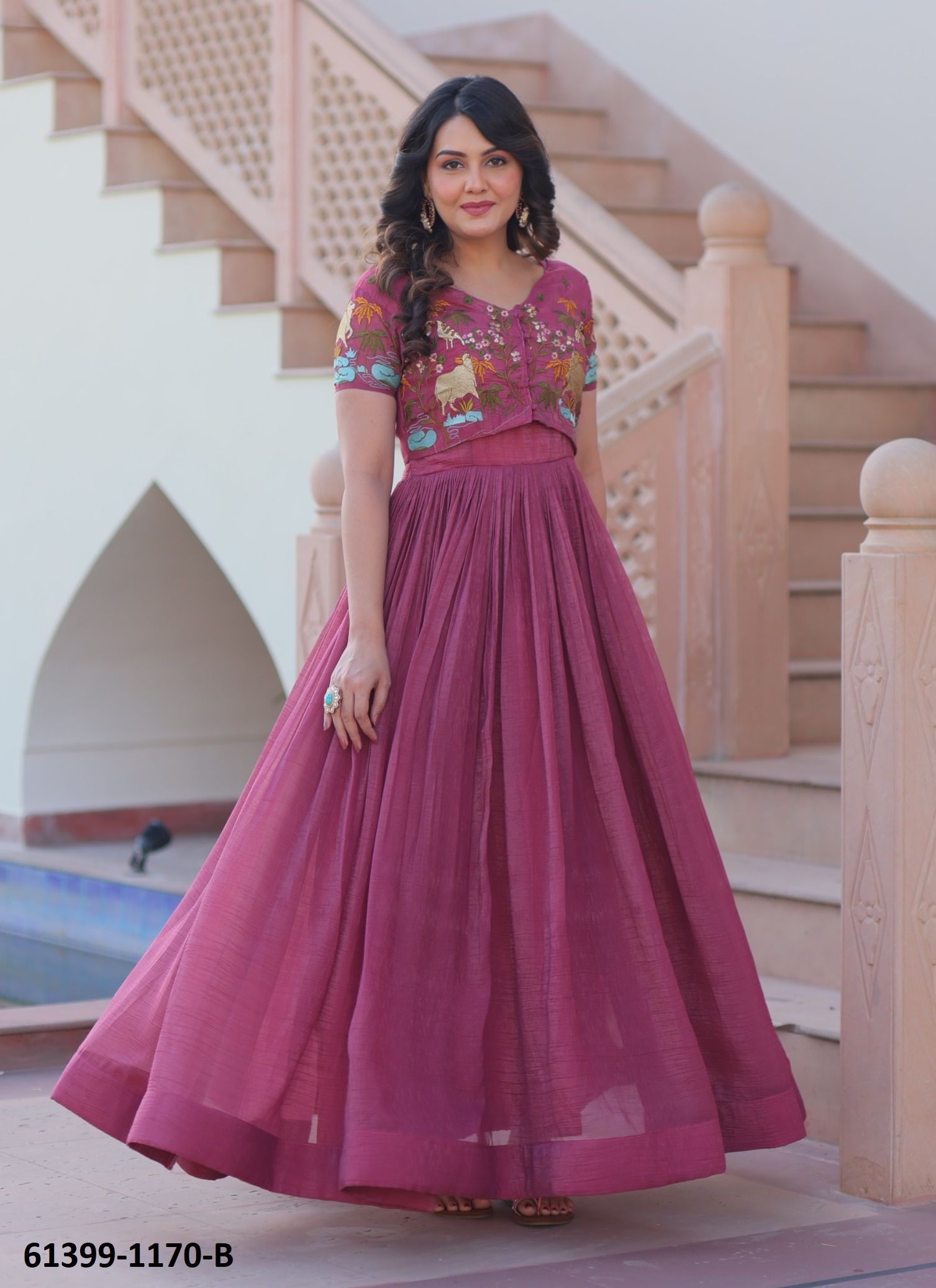 GOWNS WITH JACKET - Catalog # 61399 (Set of 2 Readymade Gowns) by Desi Muse GOWNS WITH JACKET - Catalog # 61399 (Set of 2 Readymade Gowns) by Desi Muse