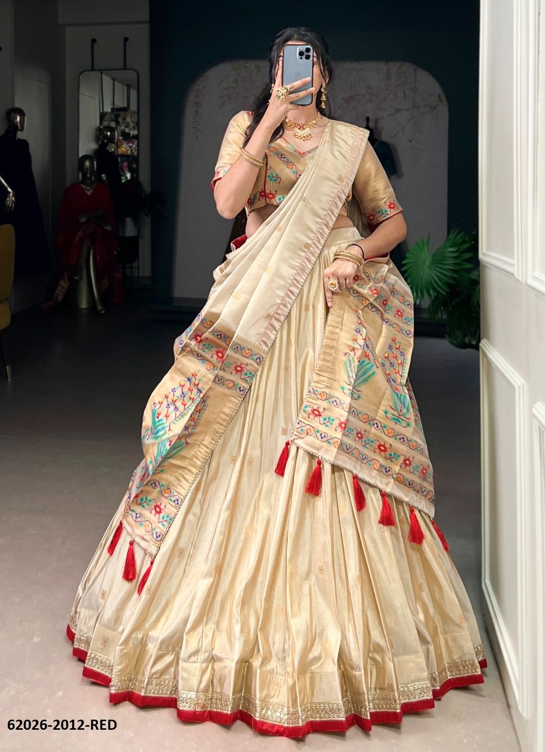 ONAM SPECIAL WEAR 2012 - Catalog # 62026 (Set of 3 Semi-Stitched Lehengas) by Jagraasa ONAM SPECIAL WEAR 2012 - Catalog # 62026 (Set of 3 Semi-Stitched Lehengas) by Jagraasa