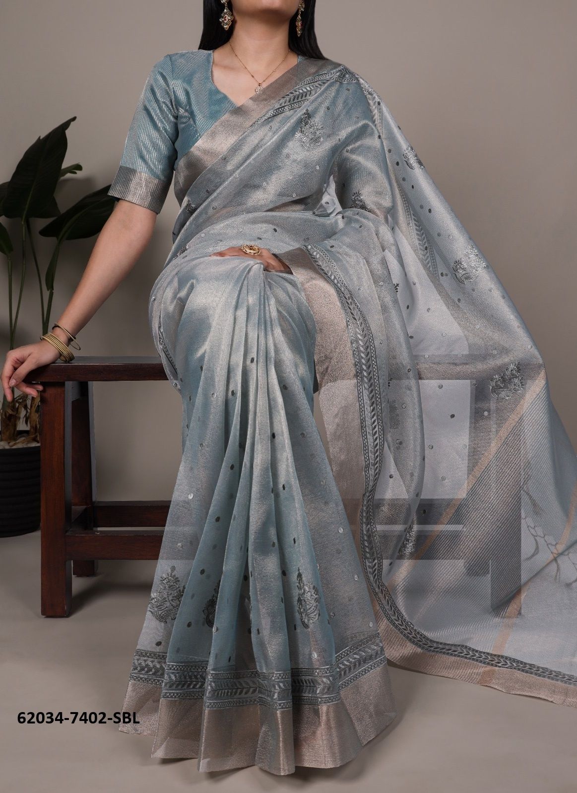 POLY SHIMMER 7402 - Catalog # 62034 (Set of 5 Sarees) by Meheriya