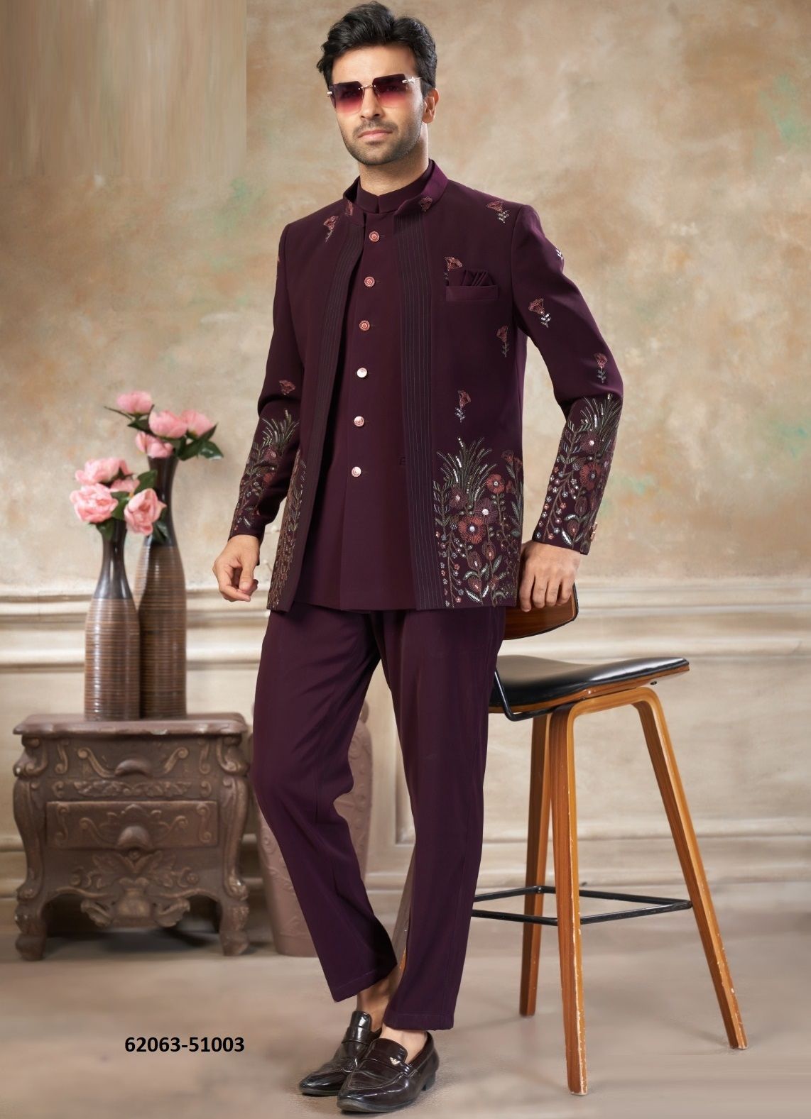 JODHPURI SUIT SET WEDDING COLLECTION 51 - Catalog # 62063 (Set of 10 Men's Ethnic Wear) by Desi Muse