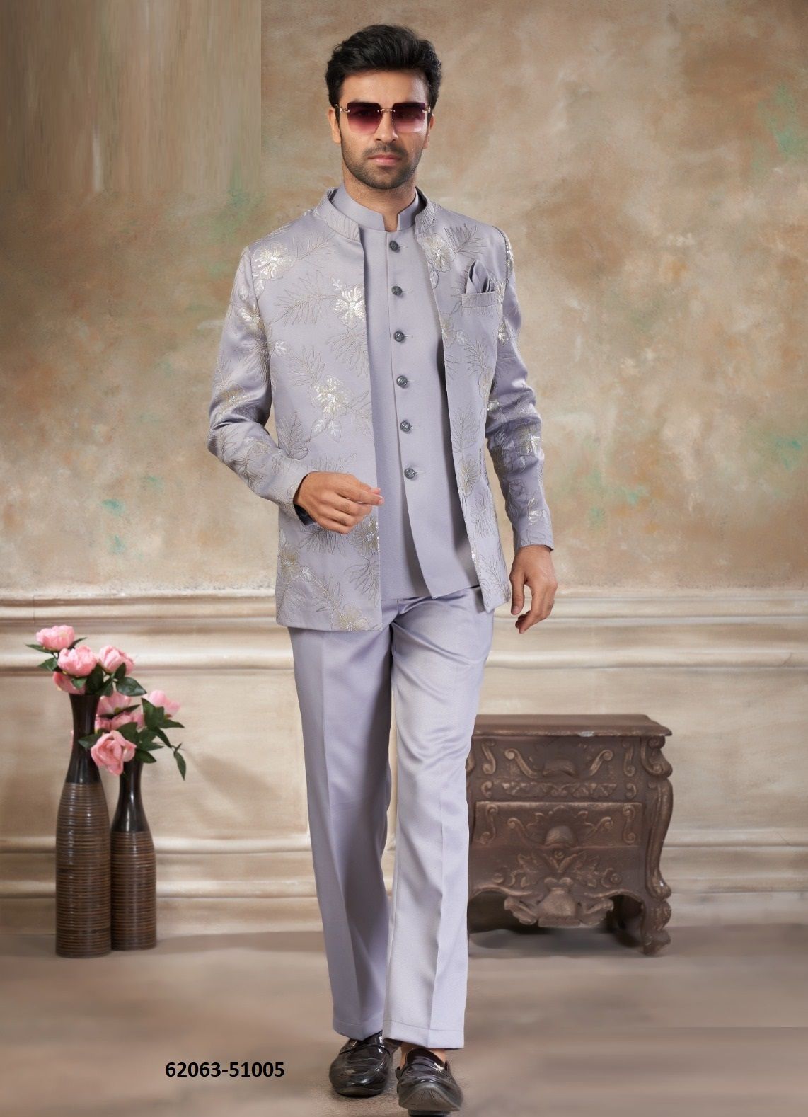 JODHPURI SUIT SET WEDDING COLLECTION 51 - Catalog # 62063 (Set of 10 Men's Ethnic Wear) by Desi Muse