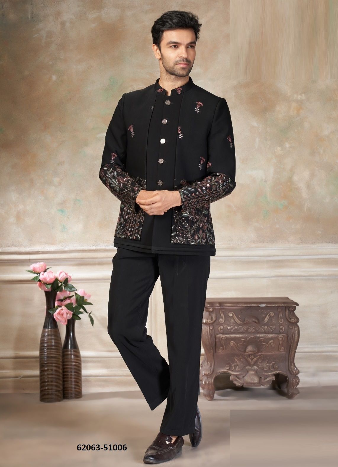 JODHPURI SUIT SET WEDDING COLLECTION 51 - Catalog # 62063 (Set of 10 Men's Ethnic Wear) by Desi Muse
