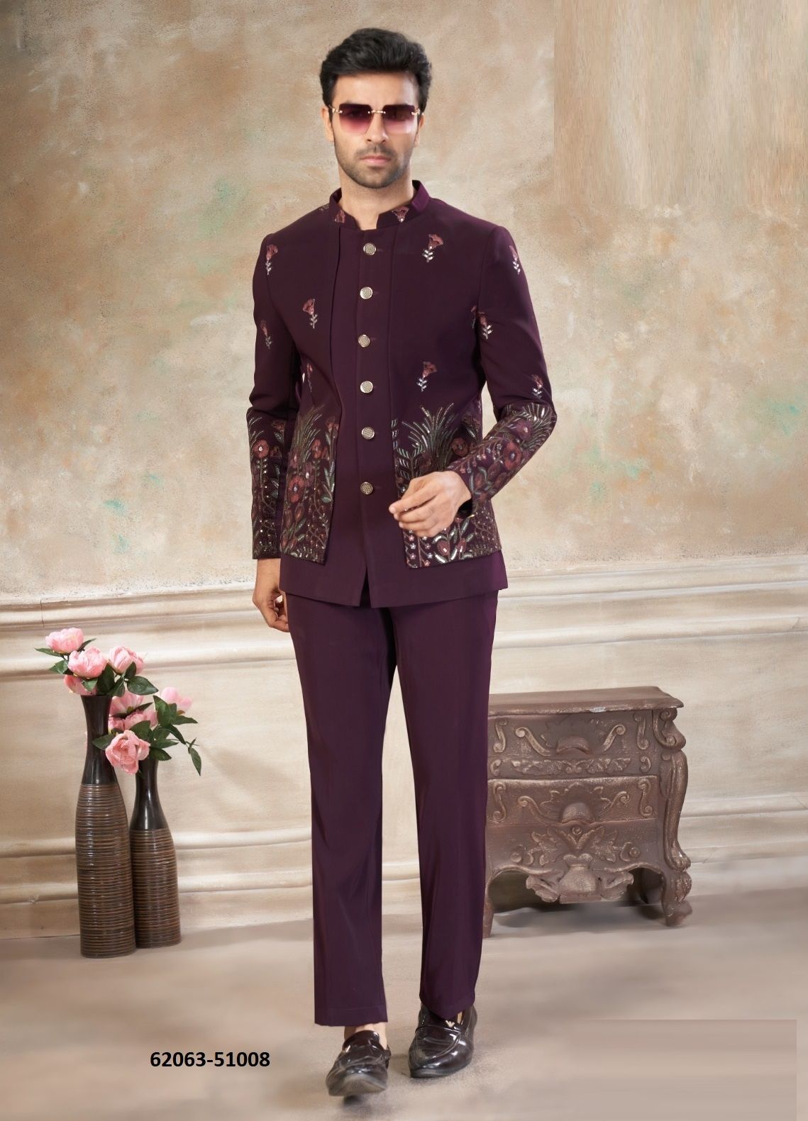 JODHPURI SUIT SET WEDDING COLLECTION 51 - Catalog # 62063 (Set of 10 Men's Ethnic Wear) by Desi Muse