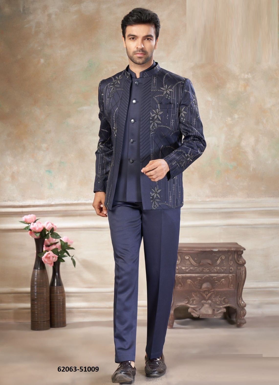 JODHPURI SUIT SET WEDDING COLLECTION 51 - Catalog # 62063 (Set of 10 Men's Ethnic Wear) by Desi Muse
