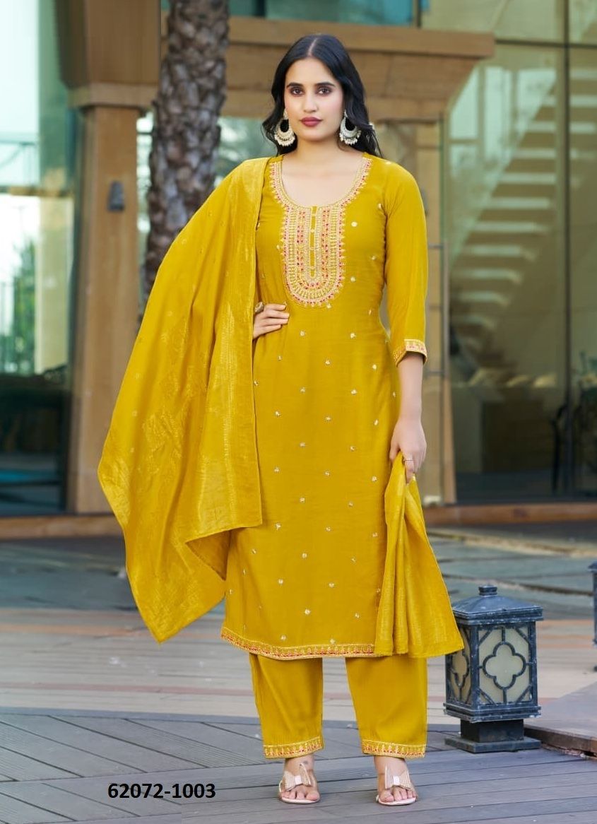 HANSIKA - Catalog # 62072 (Set of 6 Readymade Salwar Suits) by Woodee Ahmedabad