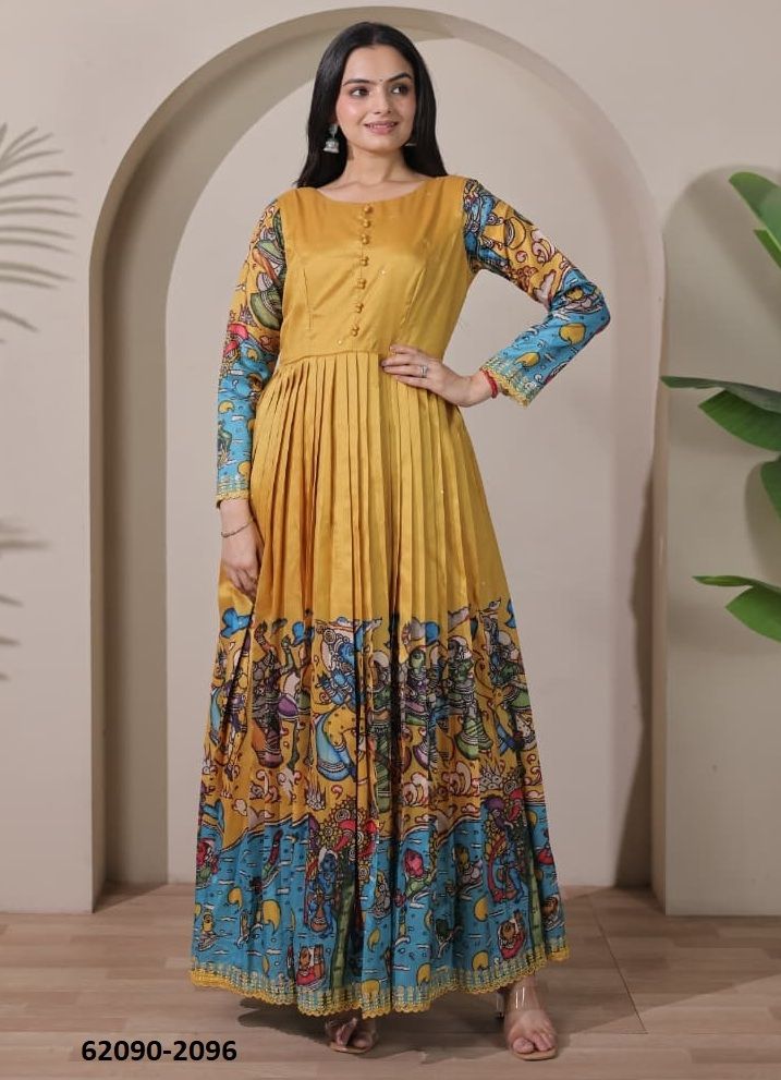 TUSSER SILK 2096-2097 - Catalog # 62090 (Set of 2 Readymade Gowns) by Aabharan TUSSER SILK 2096-2097 - Catalog # 62090 (Set of 2 Readymade Gowns) by Aabharan
