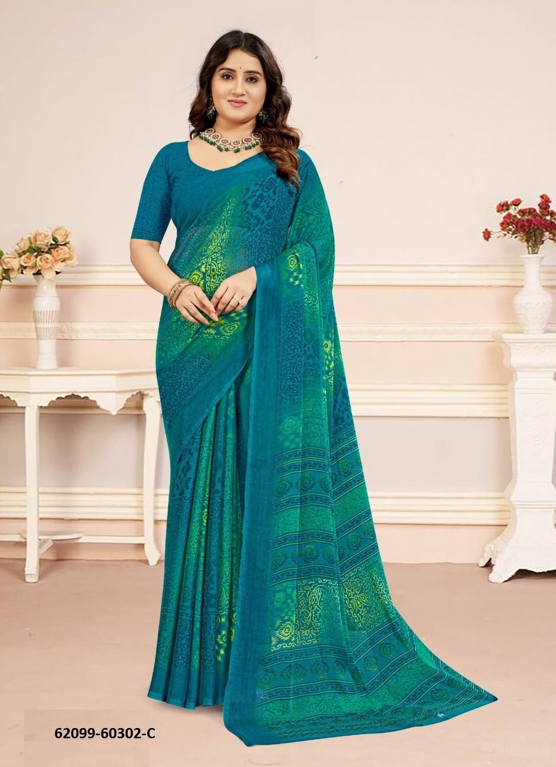 STAR CHIFFON 218 - Catalog # 62099 (Set of 12 Sarees) by Ruchi Sarees