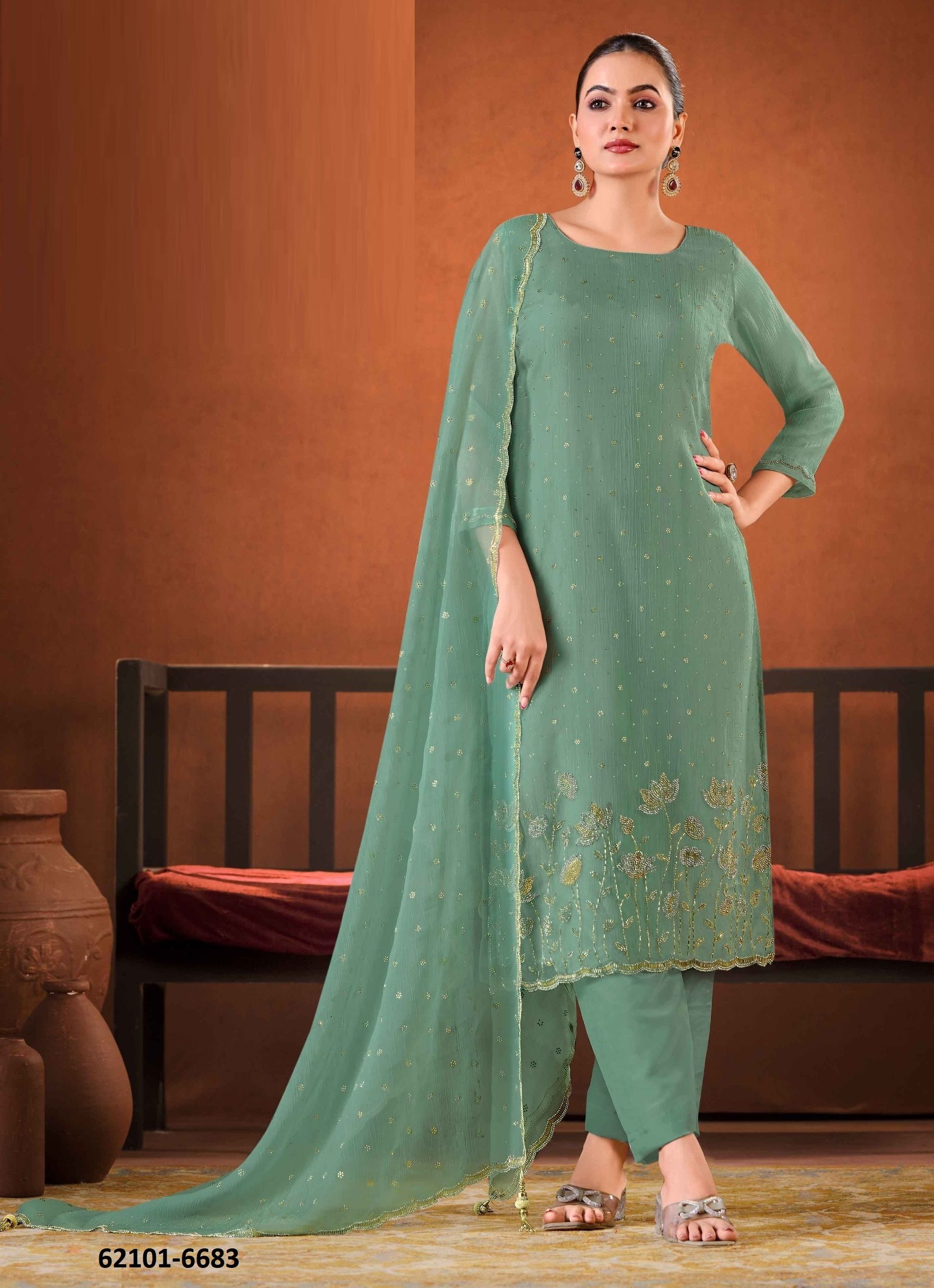 SOLITAIRE 2 - Catalog # 62101 (Set of 6 Semi-Stitched / Un-Stitched Suits) by Vipul Fashions