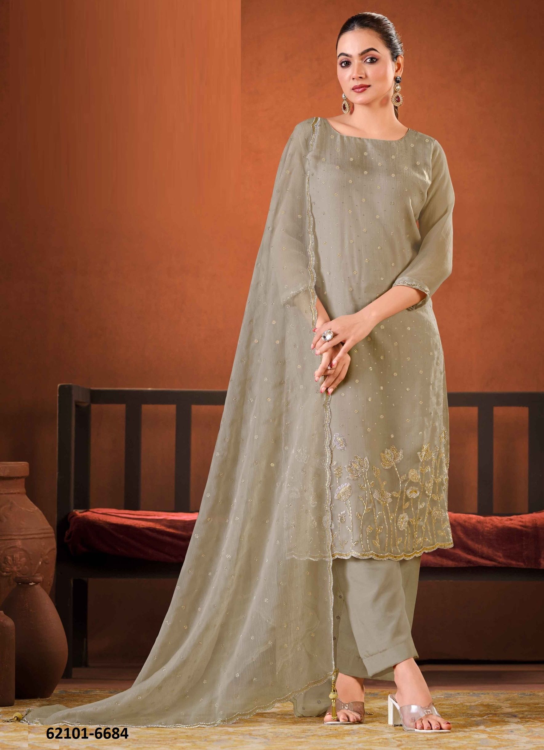 SOLITAIRE 2 - Catalog # 62101 (Set of 6 Semi-Stitched / Un-Stitched Suits) by Vipul Fashions