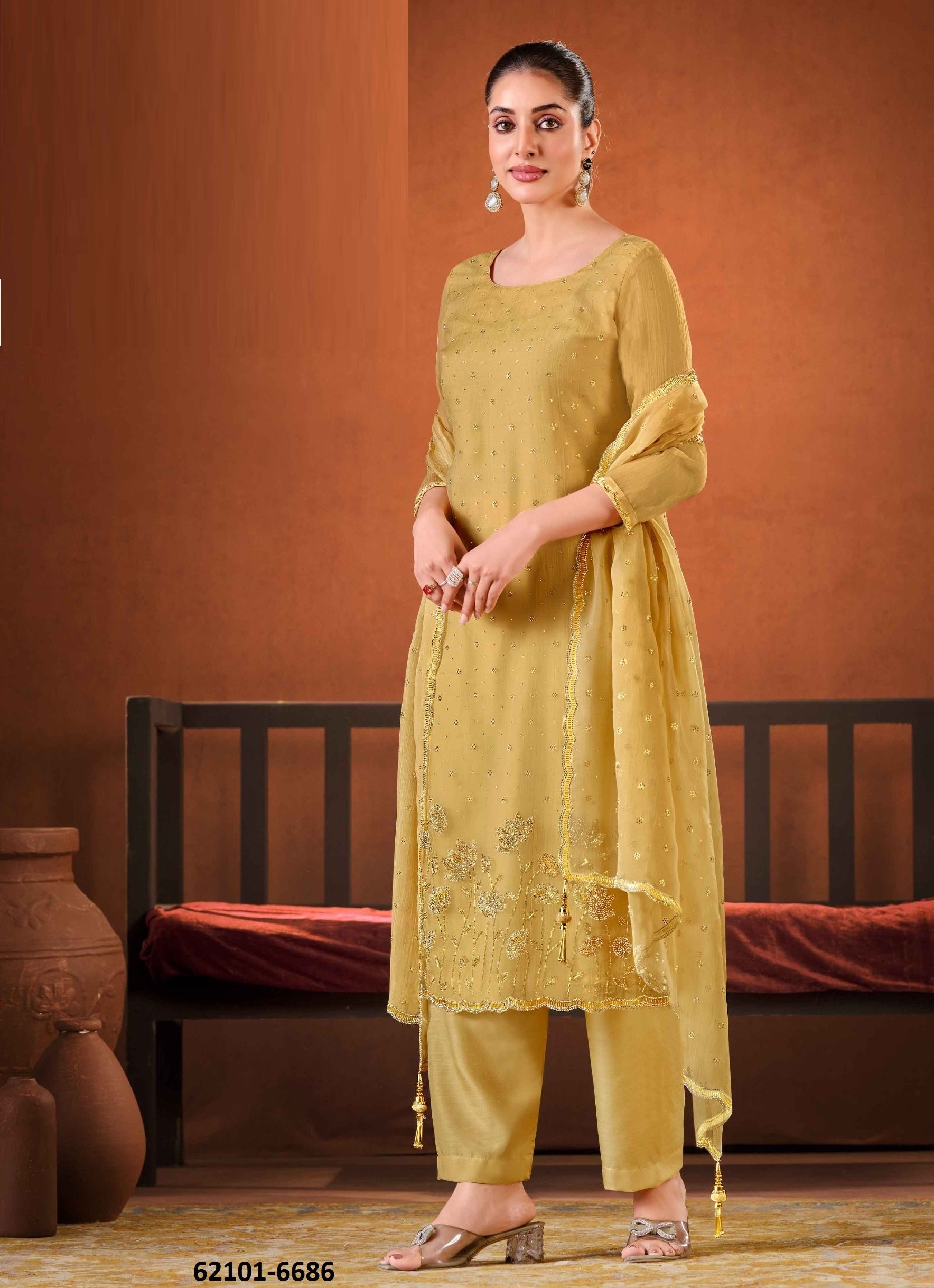 SOLITAIRE 2 - Catalog # 62101 (Set of 6 Semi-Stitched / Un-Stitched Suits) by Vipul Fashions