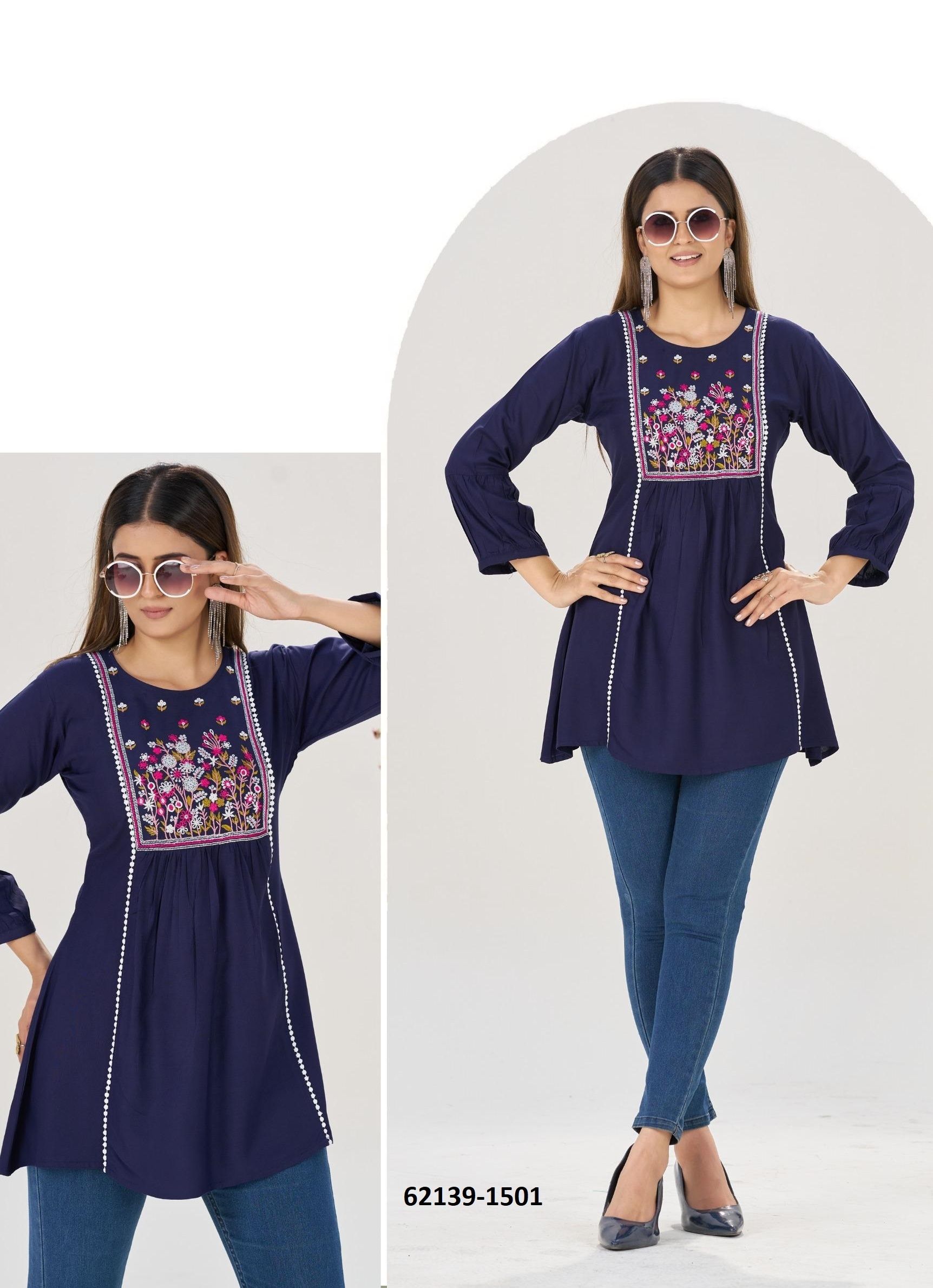 SOFIA 15 - Catalog # 62139 (Set of 6 Readymade Women's Kurtis / Tops) by Blue Hills SOFIA 15 - Catalog # 62139 (Set of 6 Readymade Women's Kurtis / Tops) by Blue Hills