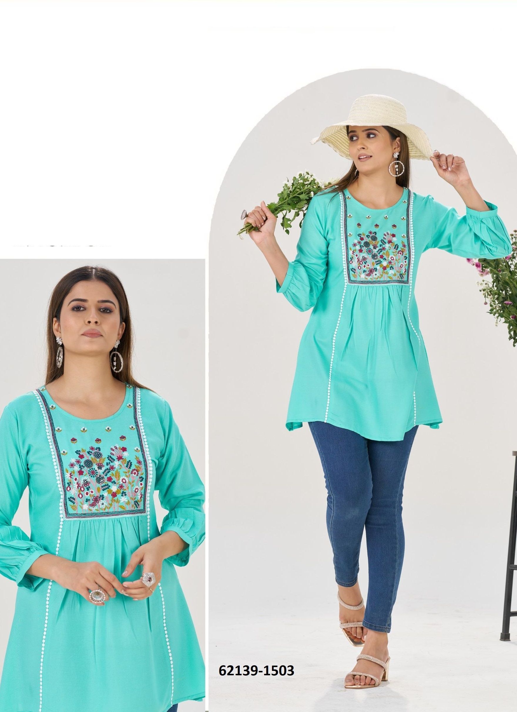 SOFIA 15 - Catalog # 62139 (Set of 6 Readymade Women's Kurtis / Tops) by Blue Hills SOFIA 15 - Catalog # 62139 (Set of 6 Readymade Women's Kurtis / Tops) by Blue Hills