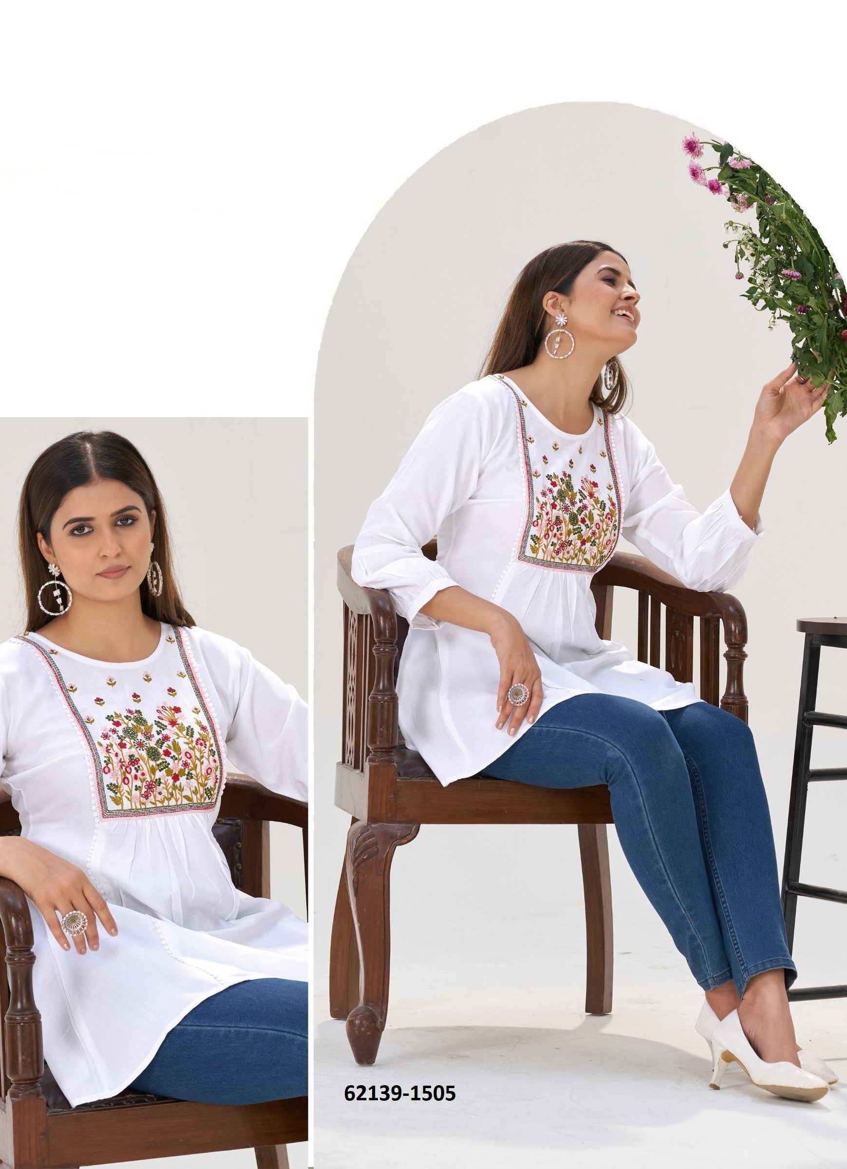 SOFIA 15 - Catalog # 62139 (Set of 6 Readymade Women's Kurtis / Tops) by Blue Hills SOFIA 15 - Catalog # 62139 (Set of 6 Readymade Women's Kurtis / Tops) by Blue Hills