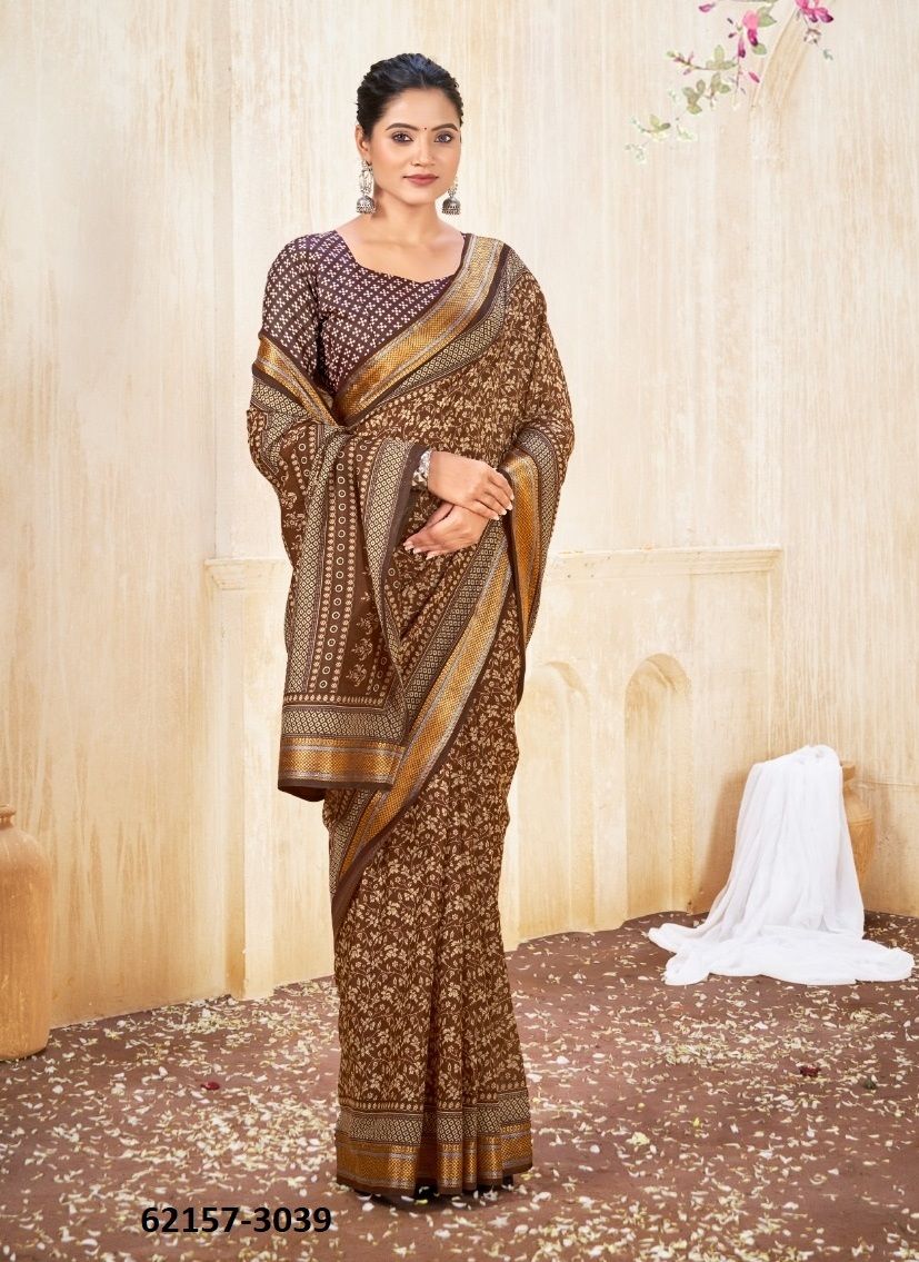 PURE MAL MAL COTTON CHATAI BORDER - Catalog # 62157 (Set of 24 Sarees) by Desi Muse PURE MAL MAL COTTON CHATAI BORDER - Catalog # 62157 (Set of 24 Sarees) by Desi Muse