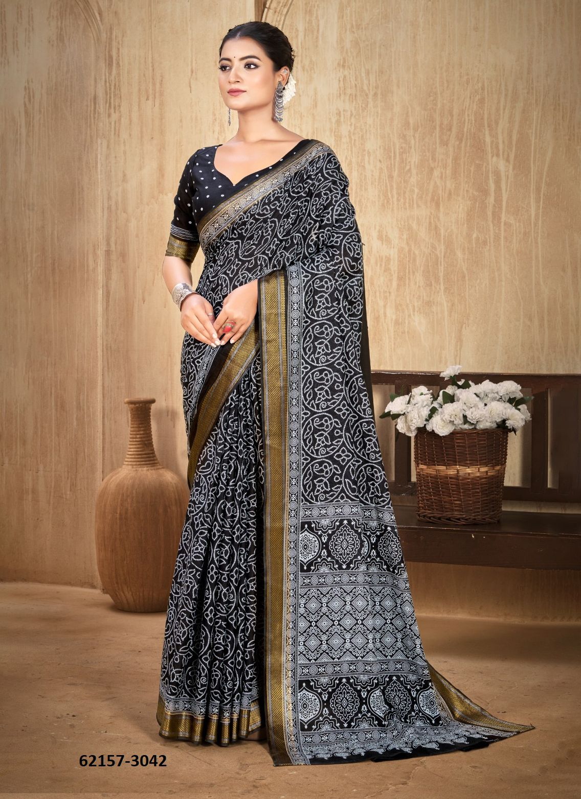 PURE MAL MAL COTTON CHATAI BORDER - Catalog # 62157 (Set of 24 Sarees) by Desi Muse PURE MAL MAL COTTON CHATAI BORDER - Catalog # 62157 (Set of 24 Sarees) by Desi Muse