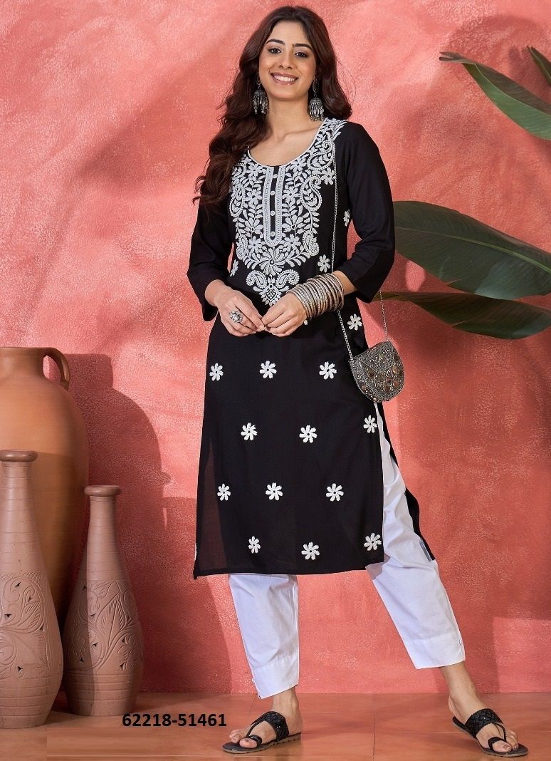 WHITE RAYON THREAD WORK - Catalog # 62218 (Set of 10 Readymade Women's Kurtis / Tops) by Aabharan WHITE RAYON THREAD WORK - Catalog # 62218 (Set of 10 Readymade Women's Kurtis / Tops) by Aabharan