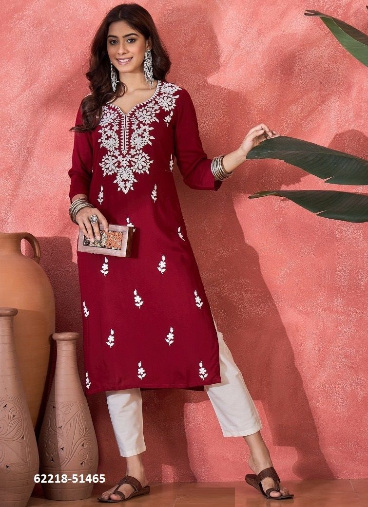 WHITE RAYON THREAD WORK - Catalog # 62218 (Set of 10 Readymade Women's Kurtis / Tops) by Aabharan WHITE RAYON THREAD WORK - Catalog # 62218 (Set of 10 Readymade Women's Kurtis / Tops) by Aabharan