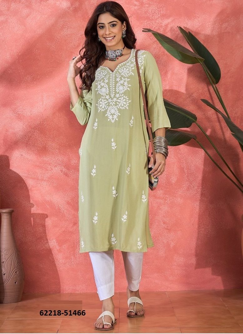 WHITE RAYON THREAD WORK - Catalog # 62218 (Set of 10 Readymade Women's Kurtis / Tops) by Aabharan WHITE RAYON THREAD WORK - Catalog # 62218 (Set of 10 Readymade Women's Kurtis / Tops) by Aabharan