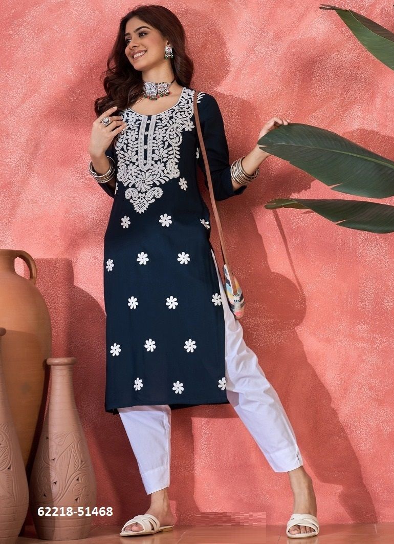 WHITE RAYON THREAD WORK - Catalog # 62218 (Set of 10 Readymade Women's Kurtis / Tops) by Aabharan WHITE RAYON THREAD WORK - Catalog # 62218 (Set of 10 Readymade Women's Kurtis / Tops) by Aabharan