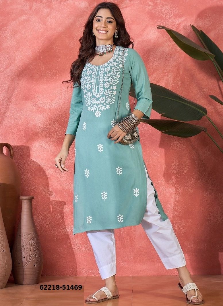 WHITE RAYON THREAD WORK - Catalog # 62218 (Set of 10 Readymade Women's Kurtis / Tops) by Aabharan WHITE RAYON THREAD WORK - Catalog # 62218 (Set of 10 Readymade Women's Kurtis / Tops) by Aabharan