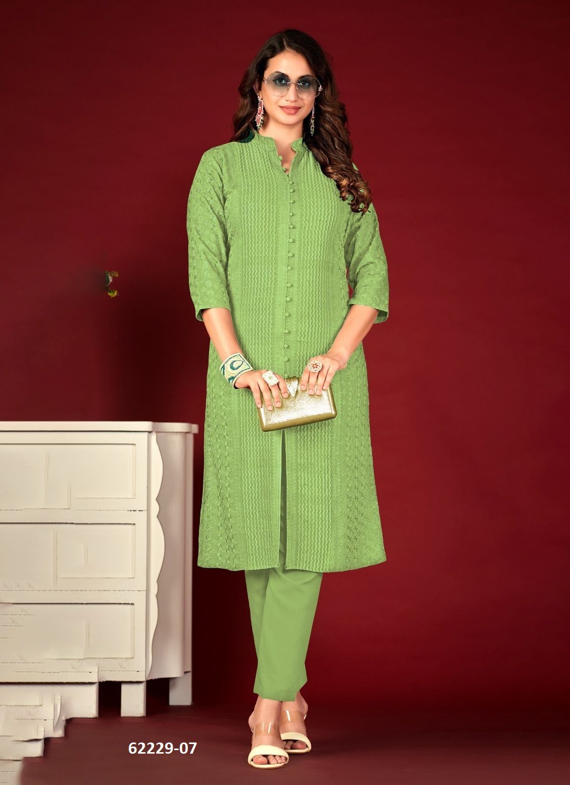 LUCKNOWI - Catalog # 62229 (Set of 4 SIZE-SETS [Readymade Women's Kurtis / Tops]) by Desi Muse