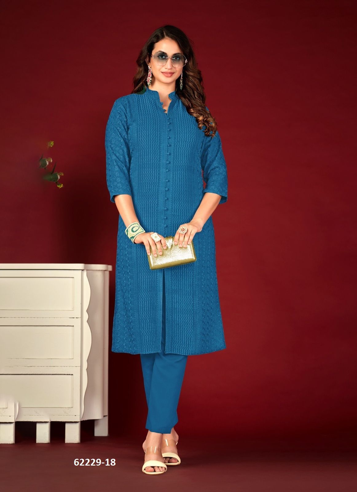 LUCKNOWI - Catalog # 62229 (Set of 4 SIZE-SETS [Readymade Women's Kurtis / Tops]) by Desi Muse