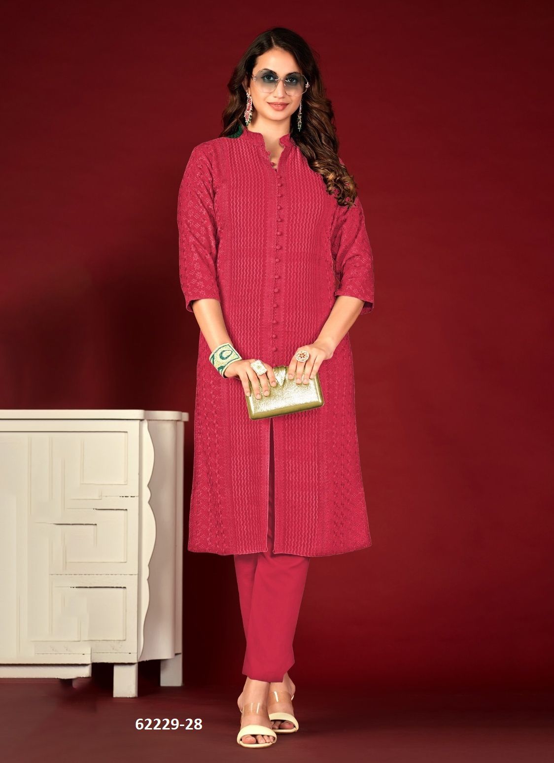 LUCKNOWI - Catalog # 62229 (Set of 4 SIZE-SETS [Readymade Women's Kurtis / Tops]) by Desi Muse