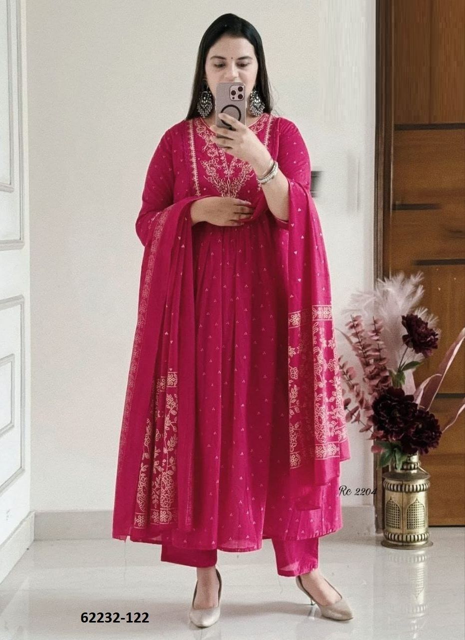 MUL-MUL COTTON ANARKALI - Catalog # 62232 (Set of 7 Readymade Salwar Suits) by Serengeti